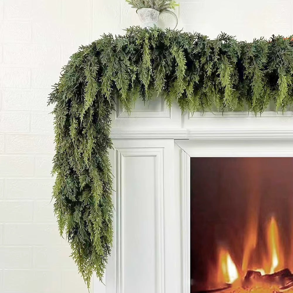 6Ft Pinegarland for Christmas Artificial Cedar Garlands Denses Real-Touch Wreath Ornament for Holiday Fireplace Table Home Decor